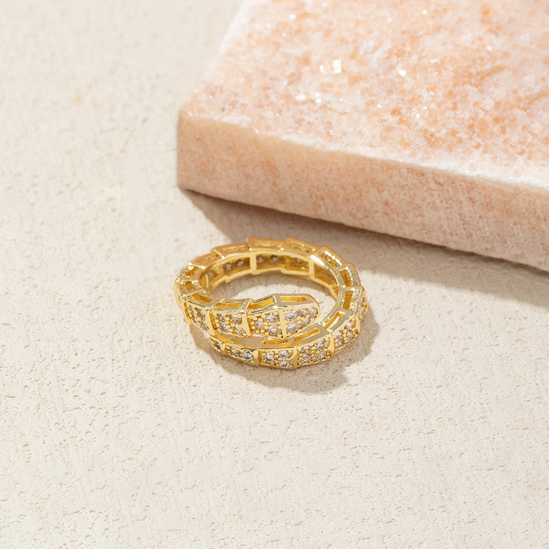 Jewels Galaxy Gold Plated Anti Tarnish Stainless Steel Snake Themed Adjustable Finger Ring