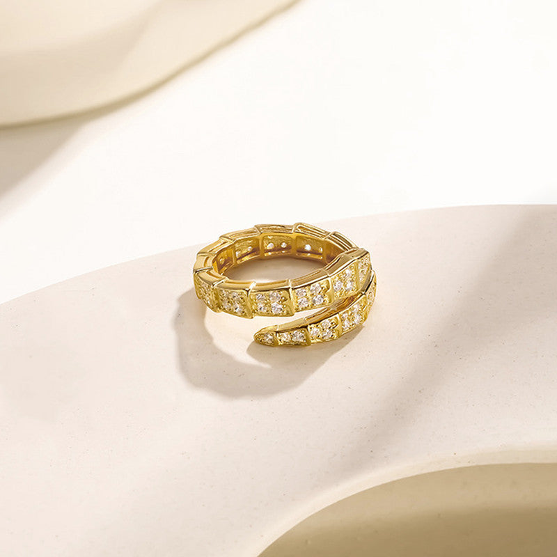Jewels Galaxy Gold Plated Anti Tarnish Stainless Steel Snake Themed Adjustable Finger Ring
