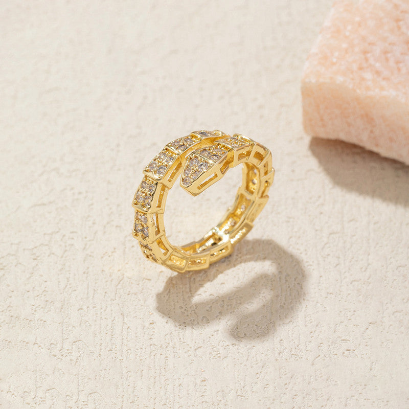 Jewels Galaxy Gold Plated Anti Tarnish Stainless Steel Snake Themed Adjustable Finger Ring