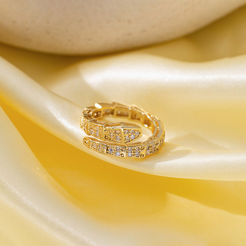 Jewels Galaxy Gold Plated Anti Tarnish Stainless Steel Snake Themed Adjustable Finger Ring