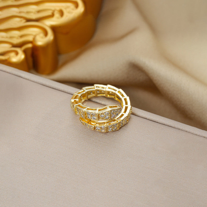 Jewels Galaxy Gold Plated Anti Tarnish Stainless Steel Snake Themed Adjustable Finger Ring