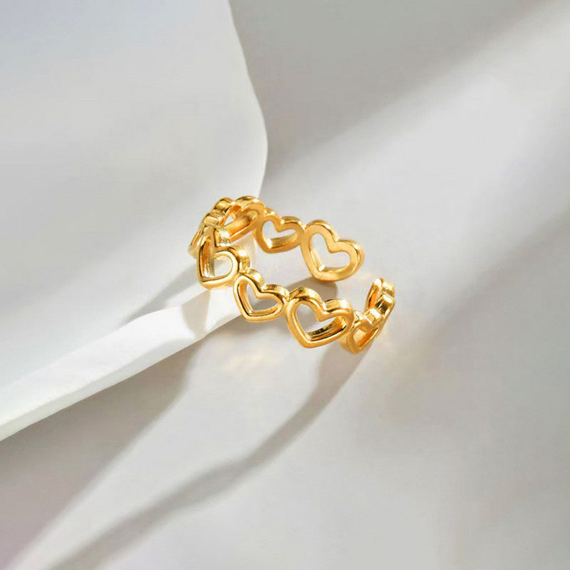 Jewels Galaxy Gold Plated Anti Tarnish Stainless Steel Heart Themed Adjustable Finger Ring