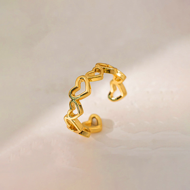 Jewels Galaxy Gold Plated Anti Tarnish Stainless Steel Heart Themed Adjustable Finger Ring