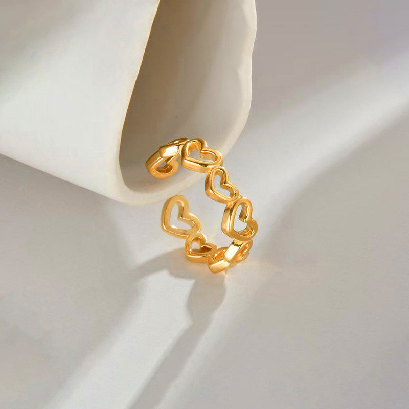 Jewels Galaxy Gold Plated Anti Tarnish Stainless Steel Heart Themed Adjustable Finger Ring