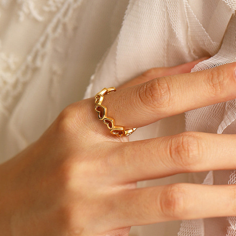 Jewels Galaxy Gold Plated Anti Tarnish Stainless Steel Heart Themed Adjustable Finger Ring