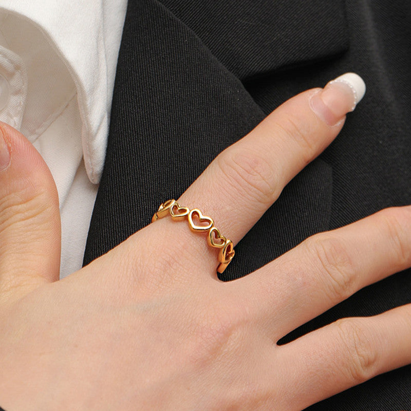 Jewels Galaxy Gold Plated Anti Tarnish Stainless Steel Heart Themed Adjustable Finger Ring