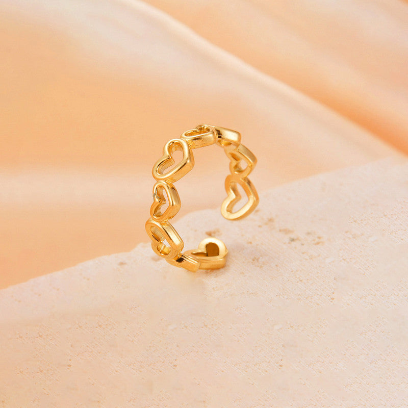 Jewels Galaxy Gold Plated Anti Tarnish Stainless Steel Heart Themed Adjustable Finger Ring