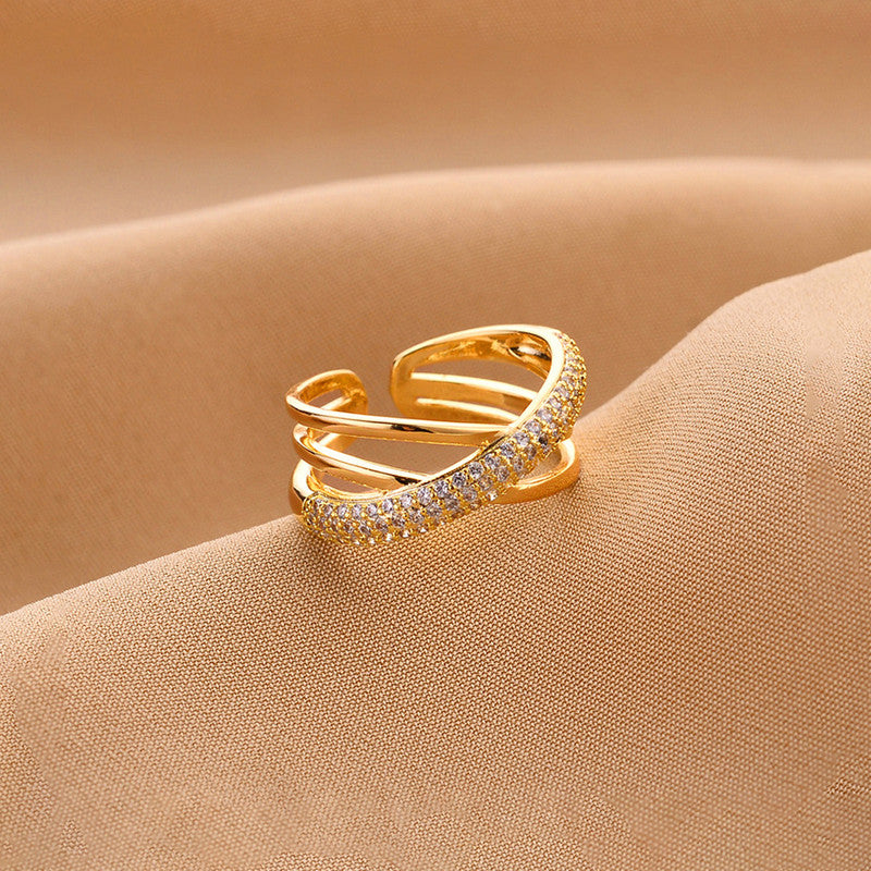 Jewels Galaxy Gold Plated Anti Tarnish Stainless Steel Cross Shaped Adjustable Finger Ring