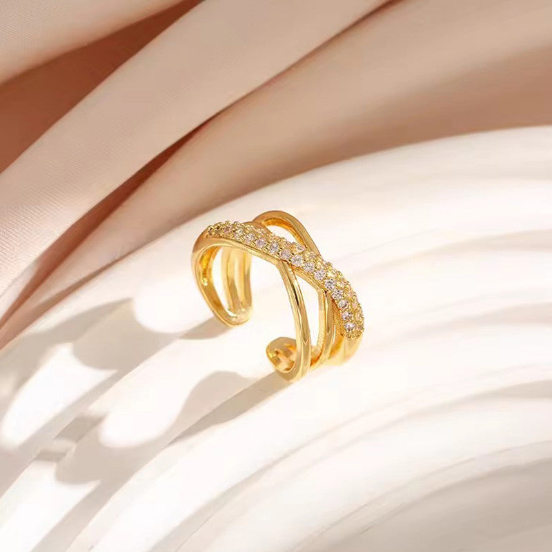 Jewels Galaxy Gold Plated Anti Tarnish Stainless Steel Cross Shaped Adjustable Finger Ring