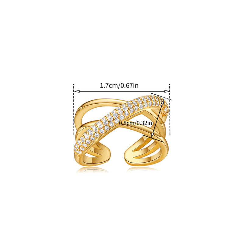Jewels Galaxy Gold Plated Anti Tarnish Stainless Steel Cross Shaped Adjustable Finger Ring