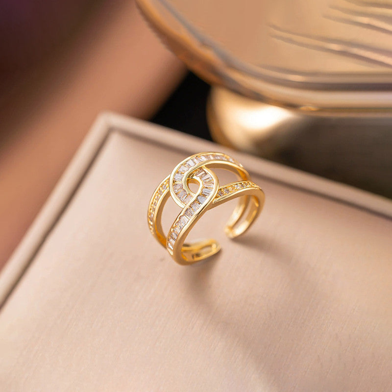 Jewels Galaxy Gold Plated Anti Tarnish Stainless Steel Interconnected Adjustable Finger Ring