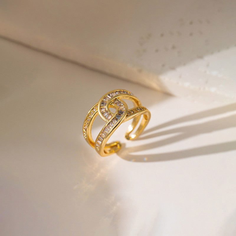 Jewels Galaxy Gold Plated Anti Tarnish Stainless Steel Interconnected Adjustable Finger Ring