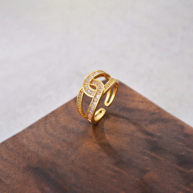 Jewels Galaxy Gold Plated Anti Tarnish Stainless Steel Interconnected Adjustable Finger Ring
