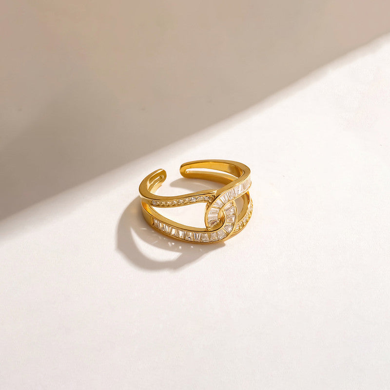 Jewels Galaxy Gold Plated Anti Tarnish Stainless Steel Interconnected Adjustable Finger Ring
