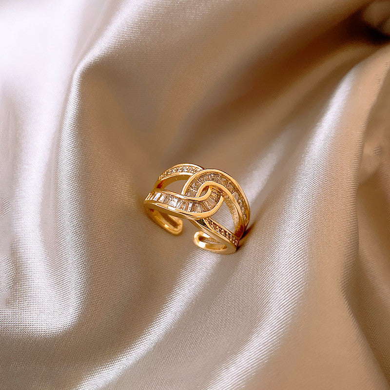 Jewels Galaxy Gold Plated Anti Tarnish Stainless Steel Interconnected Adjustable Finger Ring