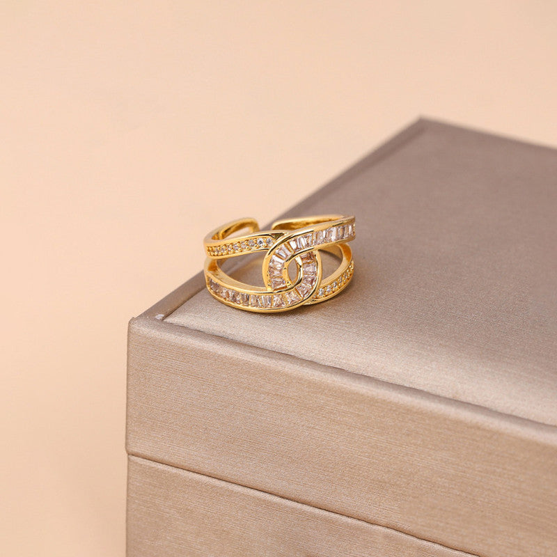 Jewels Galaxy Gold Plated Anti Tarnish Stainless Steel Interconnected Adjustable Finger Ring