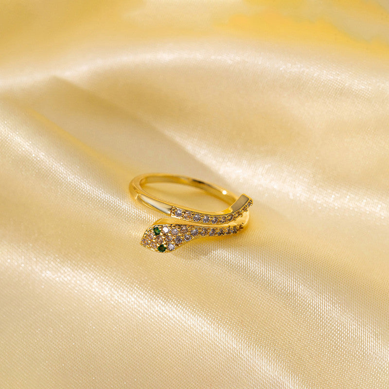 Jewels Galaxy Gold Plated Anti Tarnish Stainless Steel Snake Themed Adjustable Finger Ring