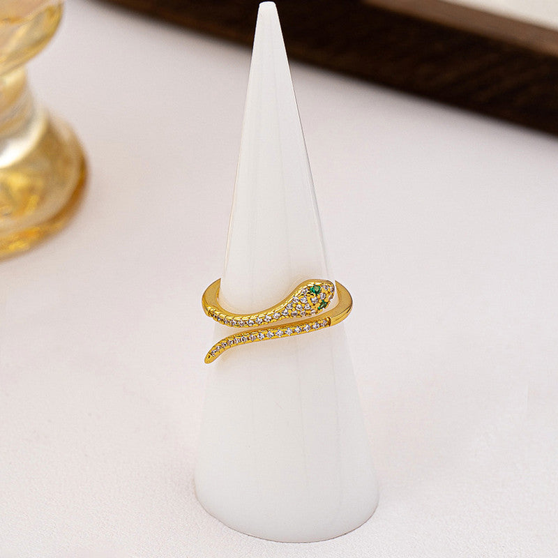 Jewels Galaxy Gold Plated Anti Tarnish Stainless Steel Snake Themed Adjustable Finger Ring