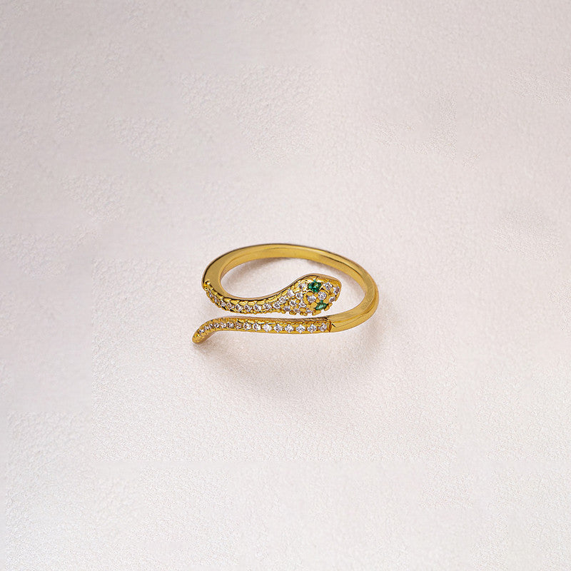 Jewels Galaxy Gold Plated Anti Tarnish Stainless Steel Snake Themed Adjustable Finger Ring