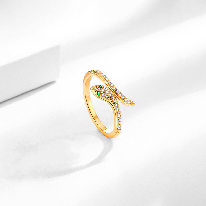 Jewels Galaxy Gold Plated Anti Tarnish Stainless Steel Snake Themed Adjustable Finger Ring