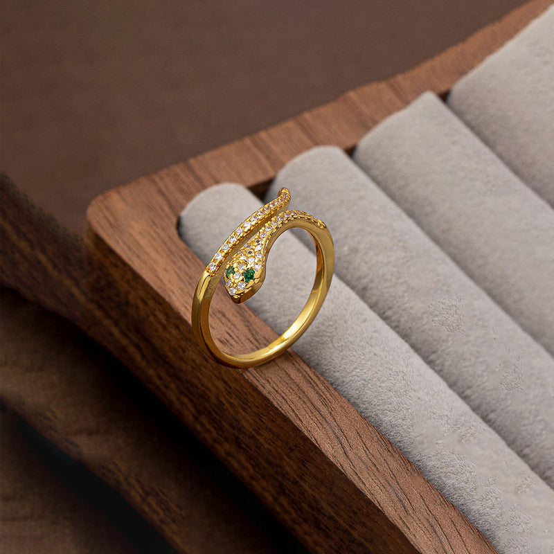 Jewels Galaxy Gold Plated Anti Tarnish Stainless Steel Snake Themed Adjustable Finger Ring