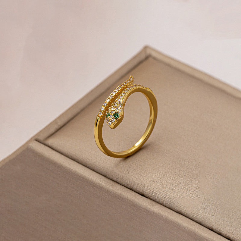Jewels Galaxy Gold Plated Anti Tarnish Stainless Steel Snake Themed Adjustable Finger Ring