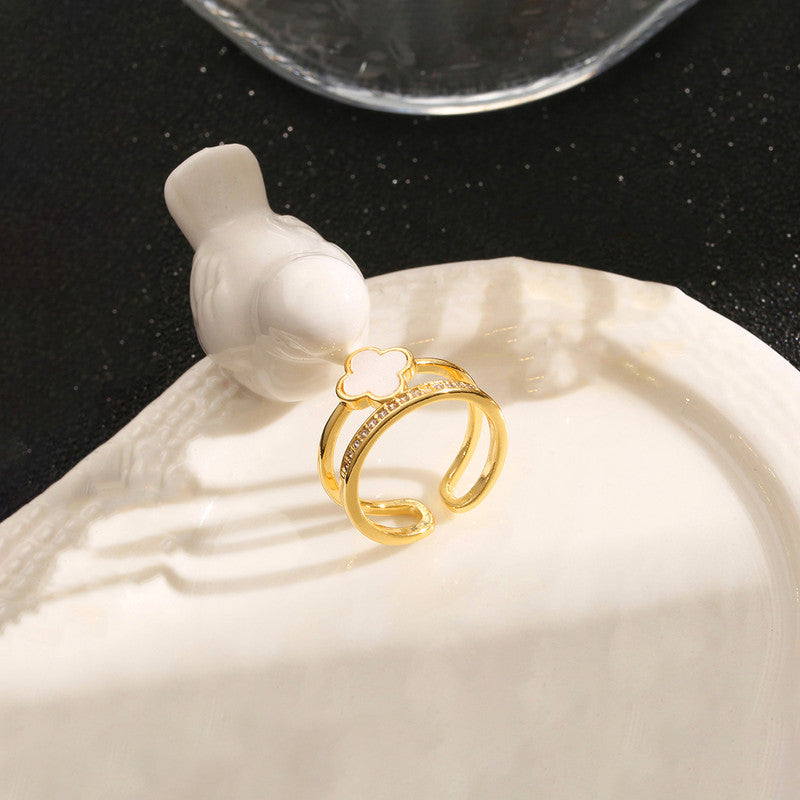Jewels Galaxy Gold Plated Anti Tarnish Stainless Steel Clover Themed Adjustable Finger Ring