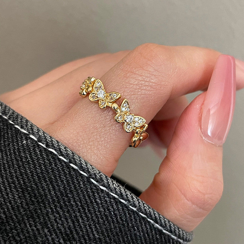 Jewels Galaxy Gold Plated Anti Tarnish Stainless Steel Butterfly Themed Adjustable Finger Ring