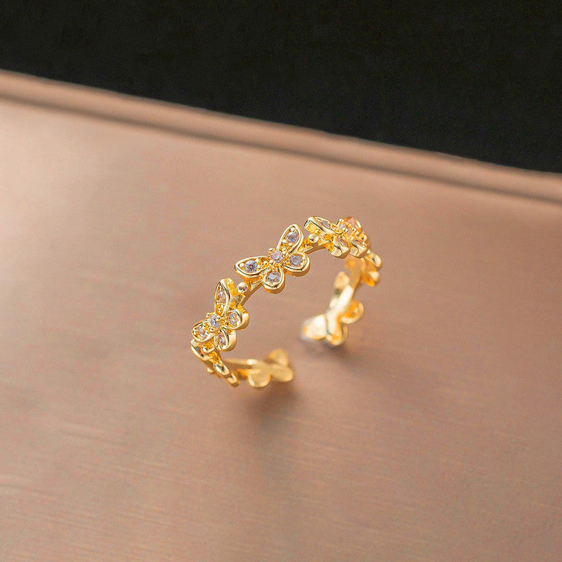 Jewels Galaxy Gold Plated Anti Tarnish Stainless Steel Butterfly Themed Adjustable Finger Ring