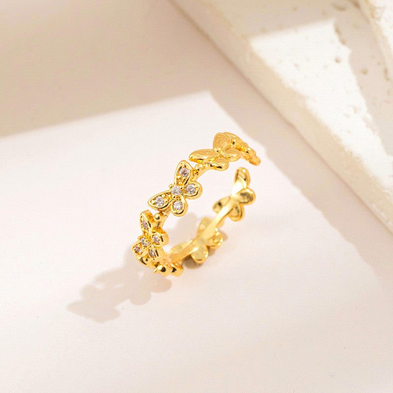 Jewels Galaxy Gold Plated Anti Tarnish Stainless Steel Butterfly Themed Adjustable Finger Ring