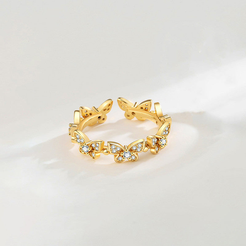 Jewels Galaxy Gold Plated Anti Tarnish Stainless Steel Butterfly Themed Adjustable Finger Ring