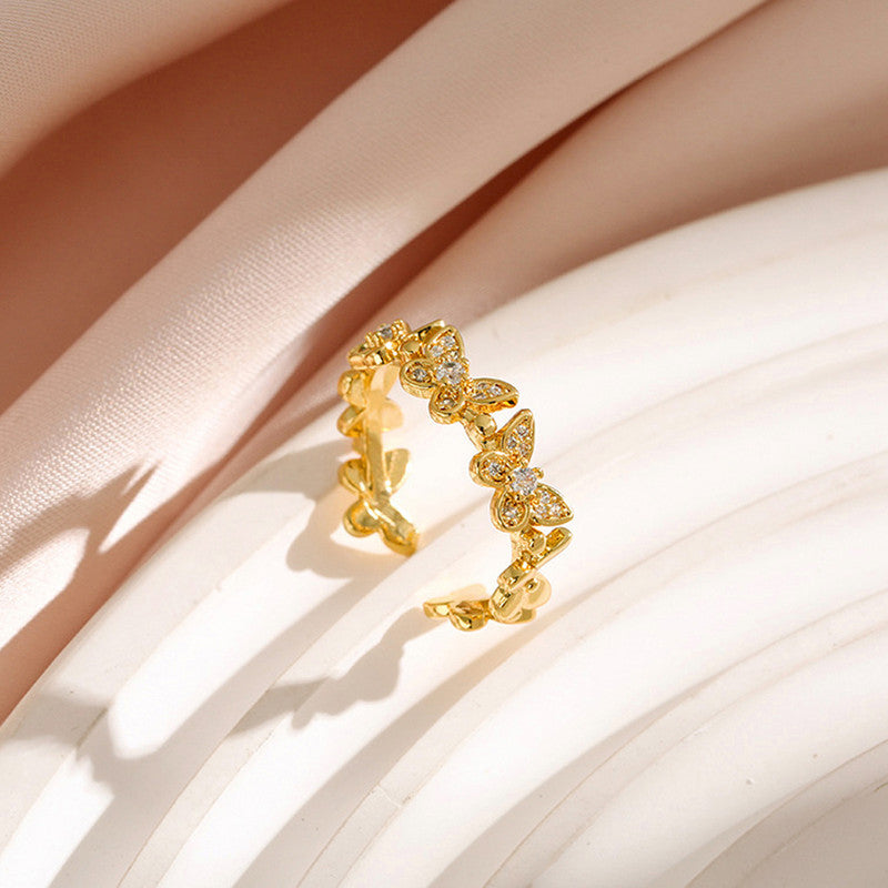 Jewels Galaxy Gold Plated Anti Tarnish Stainless Steel Butterfly Themed Adjustable Finger Ring