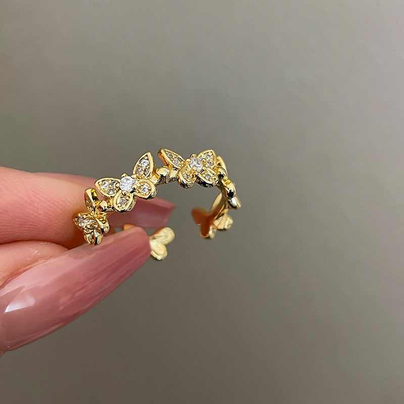 Jewels Galaxy Gold Plated Anti Tarnish Stainless Steel Butterfly Themed Adjustable Finger Ring