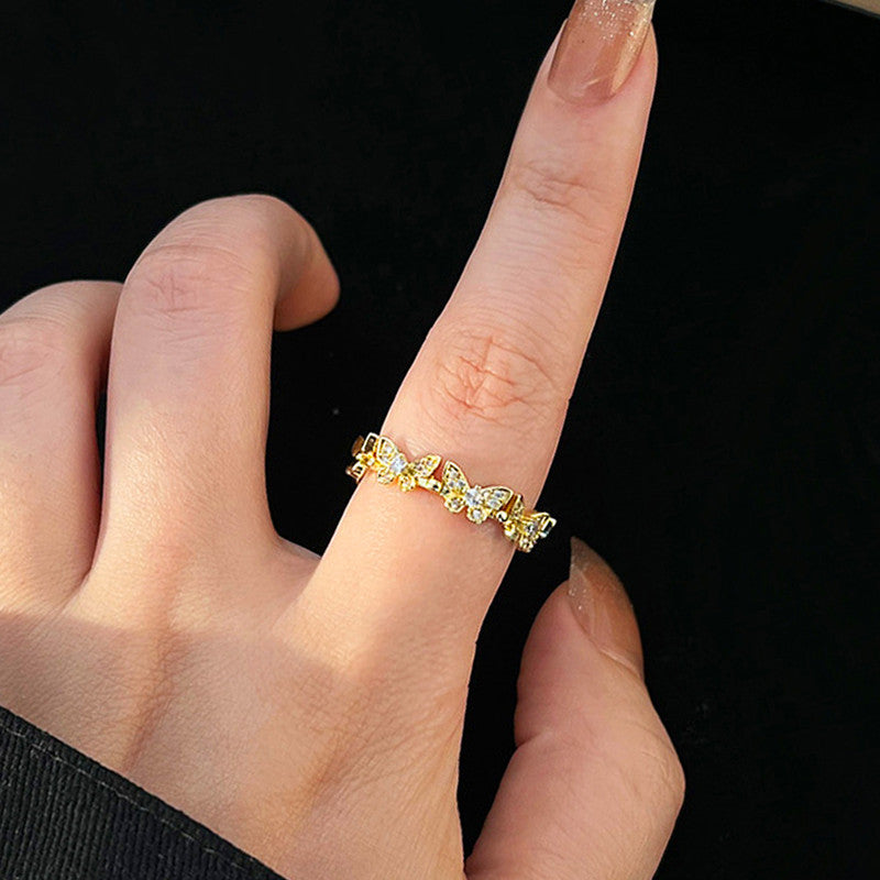 Jewels Galaxy Gold Plated Anti Tarnish Stainless Steel Butterfly Themed Adjustable Finger Ring