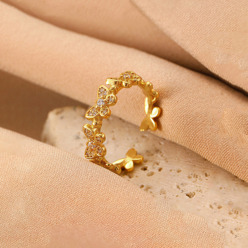 Jewels Galaxy Gold Plated Anti Tarnish Stainless Steel Butterfly Themed Adjustable Finger Ring