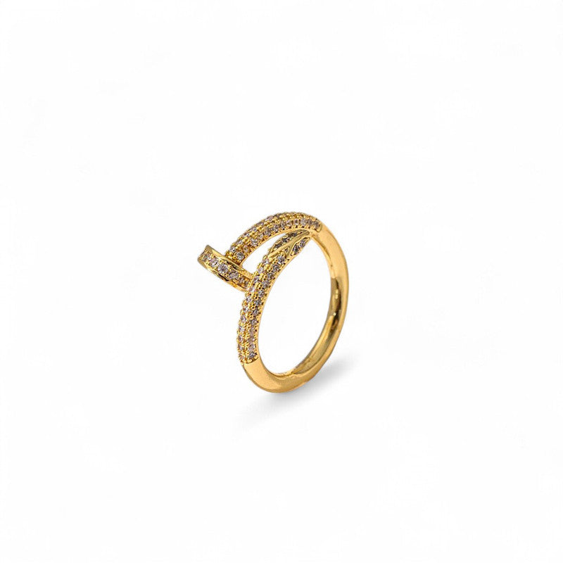 Jewels Galaxy Gold Plated Anti Tarnish Stainless Steel Nail Shaped AD Studded Adjustable Ring