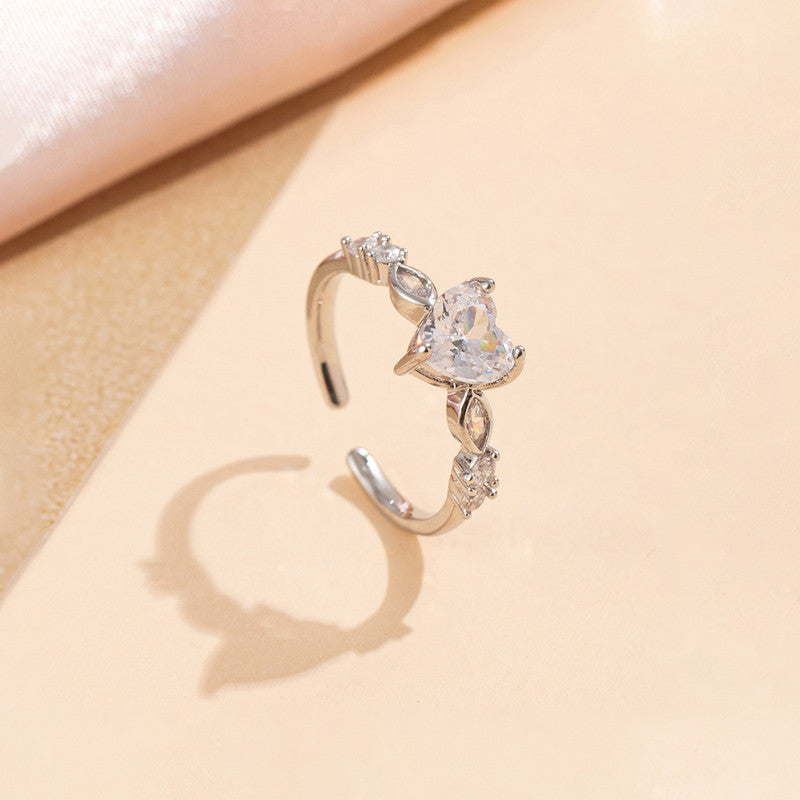Jewels Galaxy Silver Plated Anti Tarnish Stainless Steel Heart Themed Adjustable Finger Ring