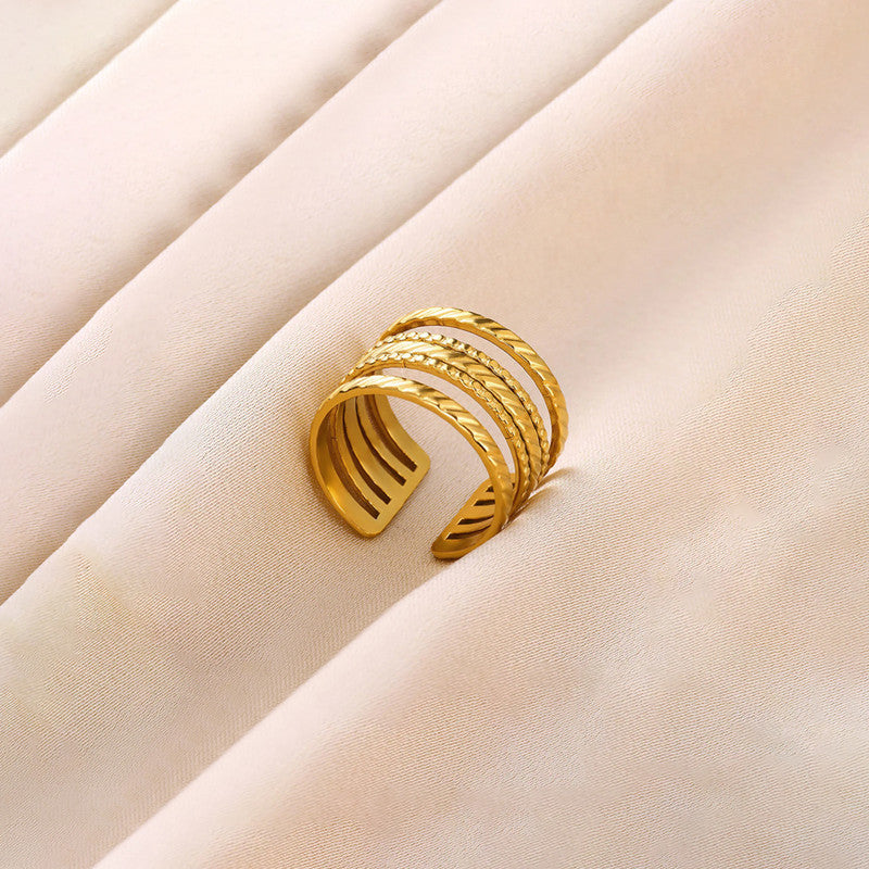 Jewels Galaxy Gold Plated Anti Tarnish Stainless Steel Contemporary Adjustable Finger Ring