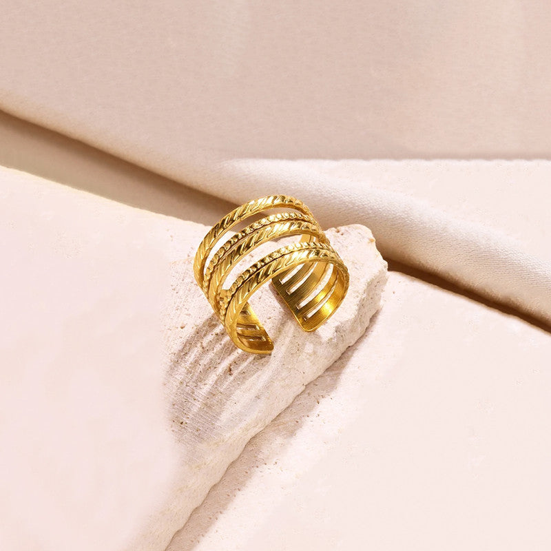 Jewels Galaxy Gold Plated Anti Tarnish Stainless Steel Contemporary Adjustable Finger Ring