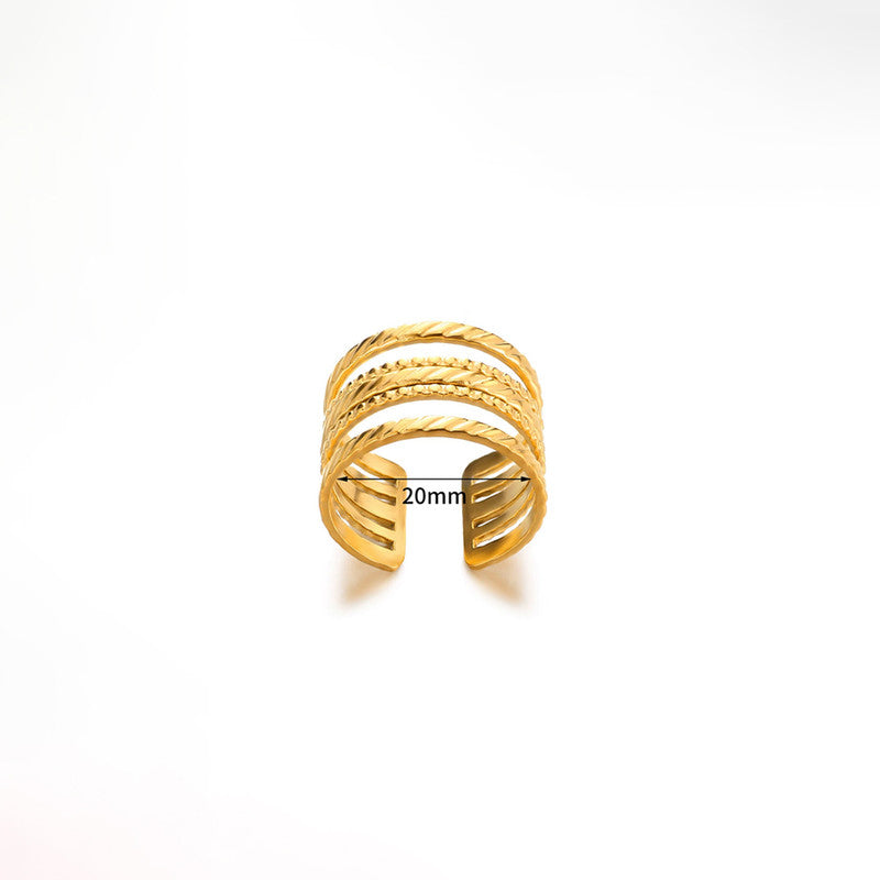 Jewels Galaxy Gold Plated Anti Tarnish Stainless Steel Contemporary Adjustable Finger Ring