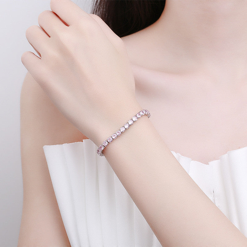 Jewels Galaxy Silver Plated Round Cut Cubic Zirconia Pink Matrix Anti Tarnish Tennis Bracelet