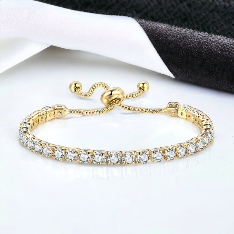 Jewels Galaxy Gold Plated Round Cut Cubic Zirconia White Matrix Tennis Bracelet