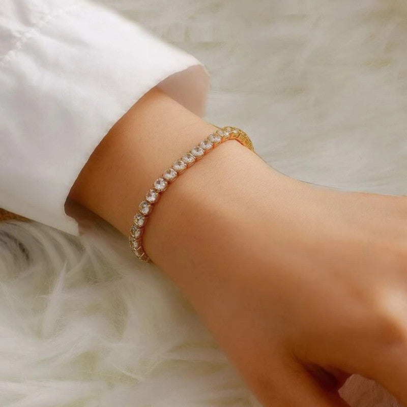 Jewels Galaxy Gold Plated Round Cut Cubic Zirconia White Matrix Tennis Bracelet