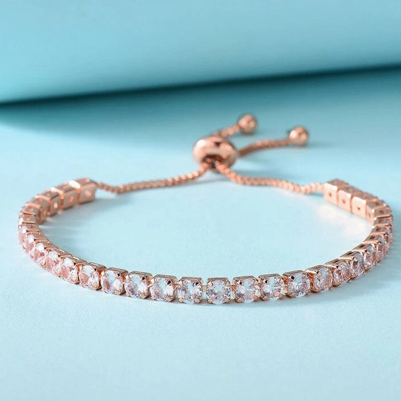 Jewels Galaxy Rose Gold Plated Round Cut Cubic Zirconia White Matrix Tennis Bracelet