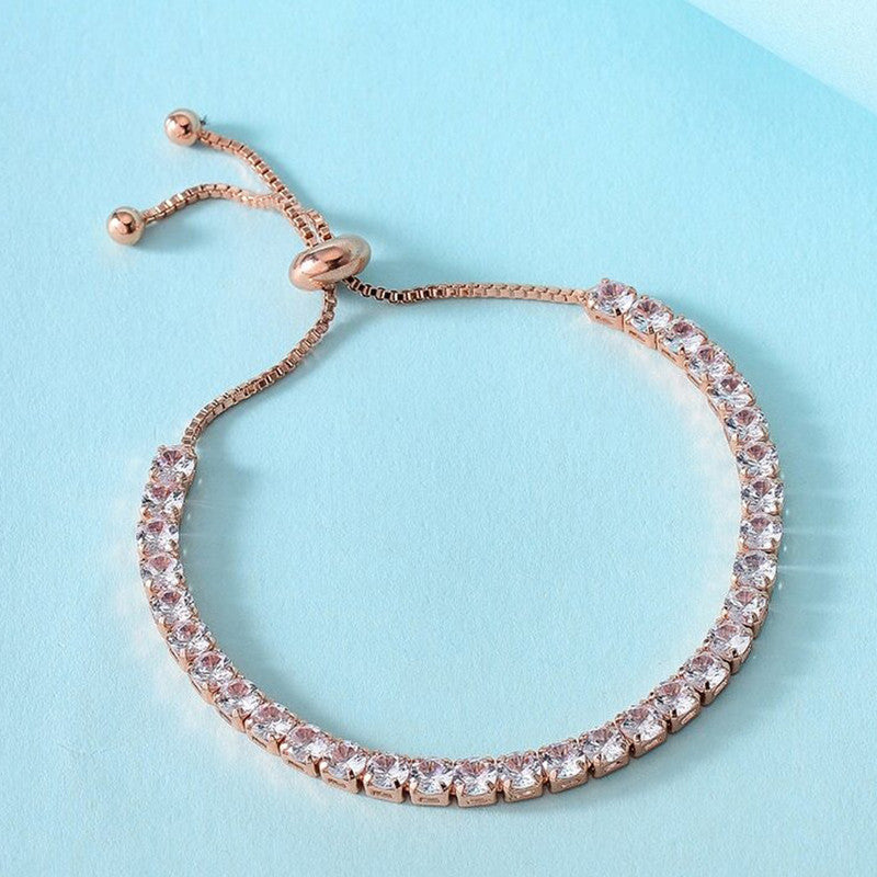 Jewels Galaxy Rose Gold Plated Round Cut Cubic Zirconia White Matrix Tennis Bracelet