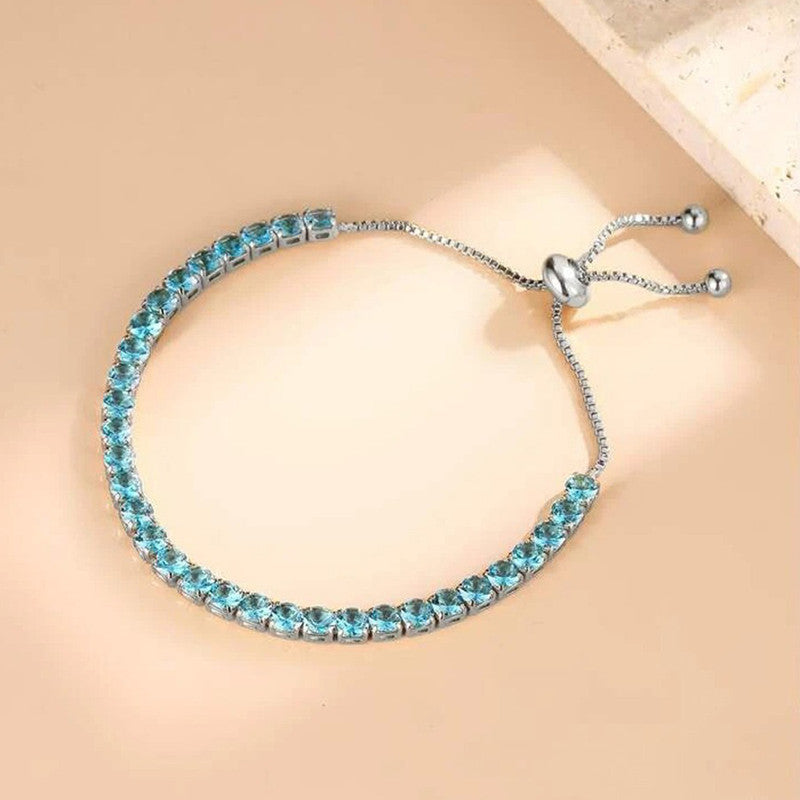Jewels Galaxy Silver Plated Round Cut Cubic Zirconia Blue Matrix Anti Tarnish Tennis Bracelet