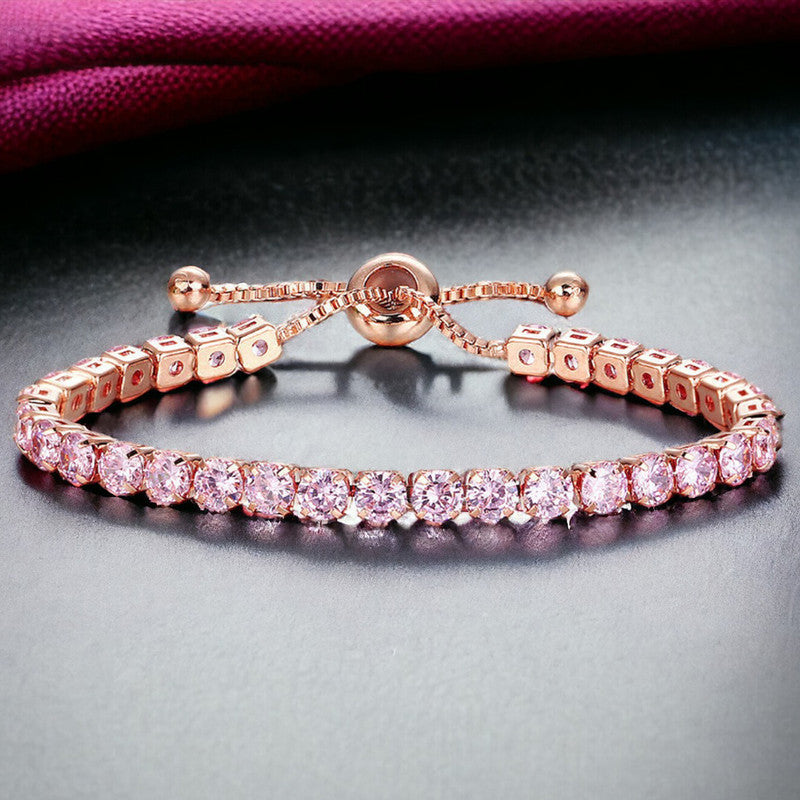 Jewels Galaxy Rose Gold Plated Round Cut Cubic Zirconia Pink Matrix Tennis Bracelet