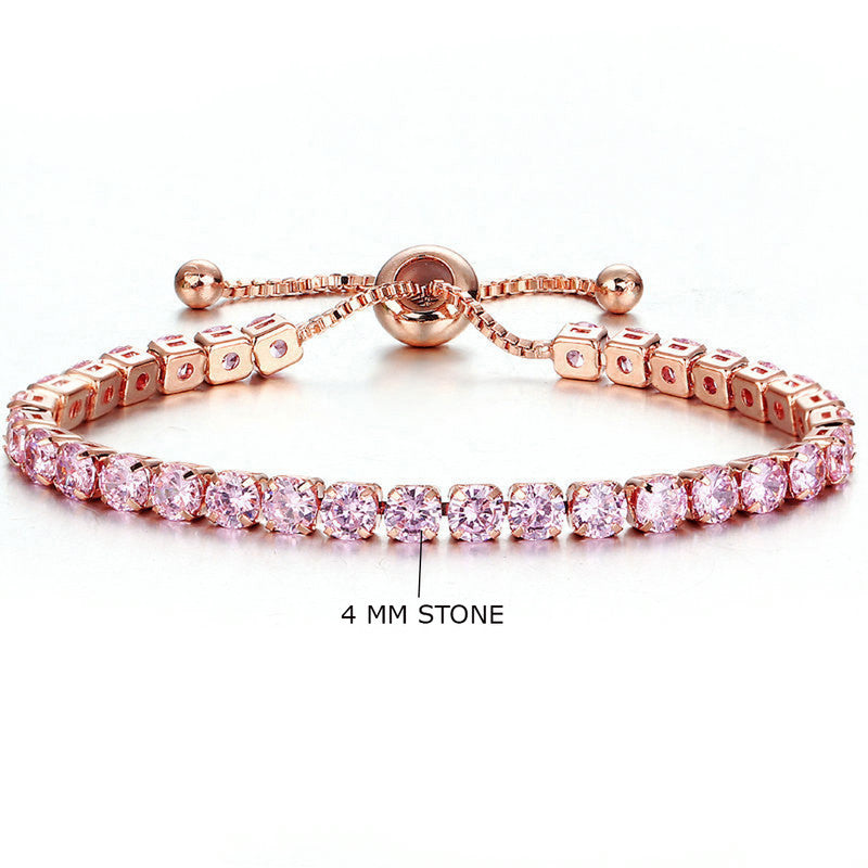 Jewels Galaxy Rose Gold Plated Round Cut Cubic Zirconia Pink Matrix Tennis Bracelet