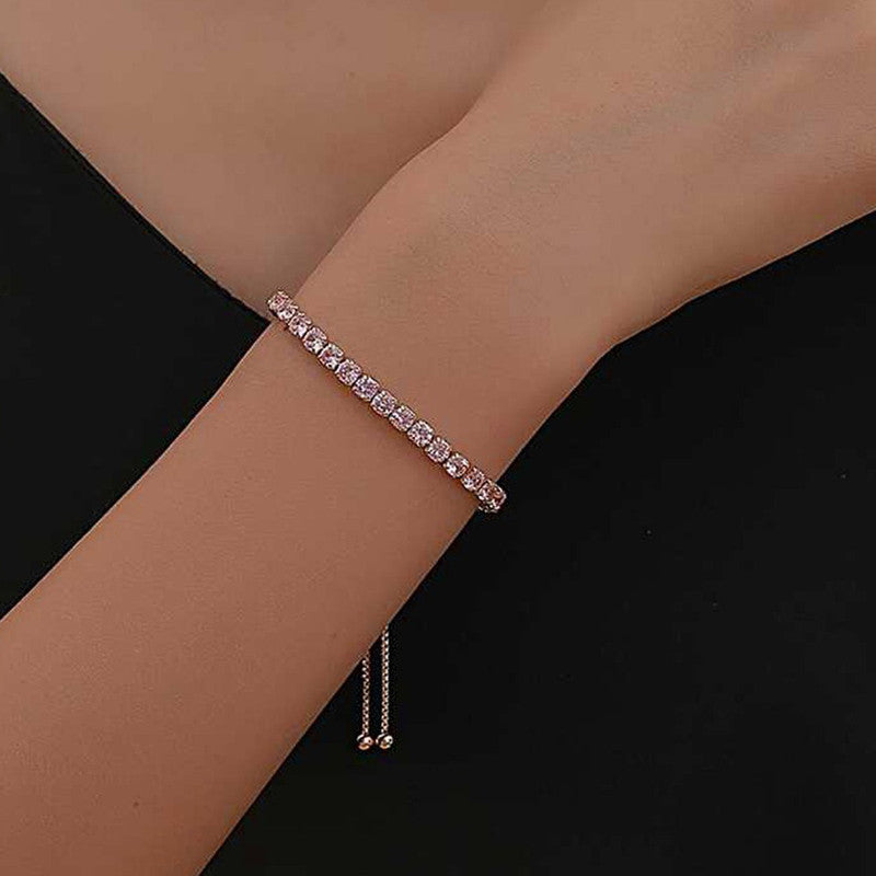 Jewels Galaxy Rose Gold Plated Round Cut Cubic Zirconia Pink Matrix Tennis Bracelet