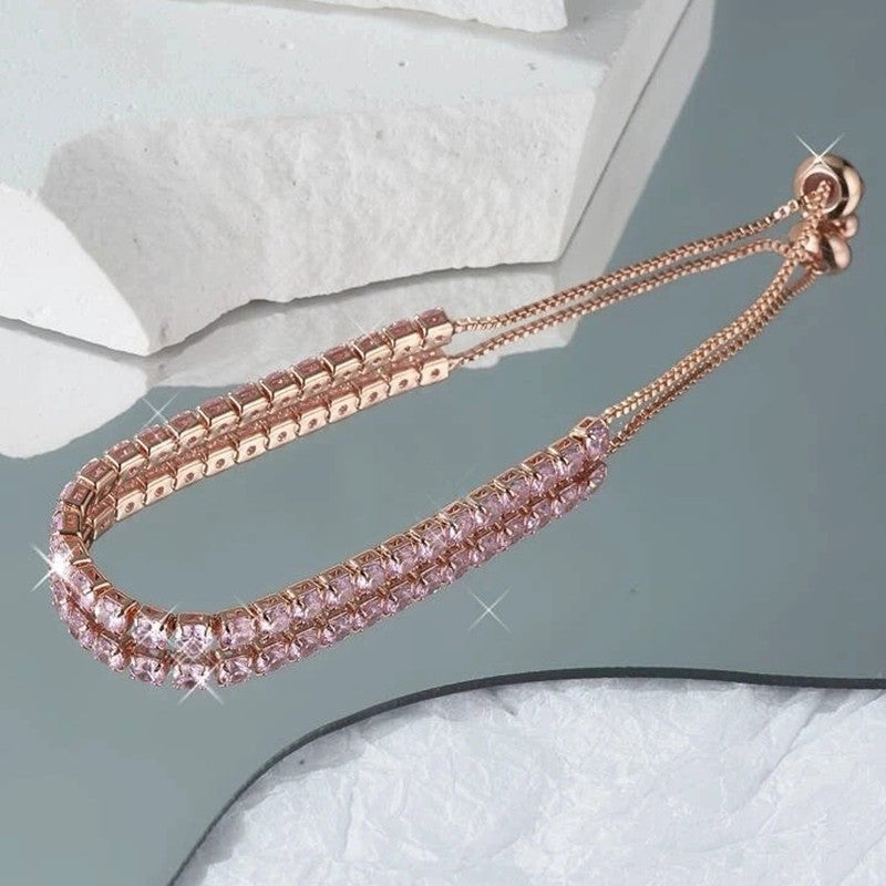 Jewels Galaxy Rose Gold Plated Round Cut Cubic Zirconia Pink Matrix Tennis Bracelet